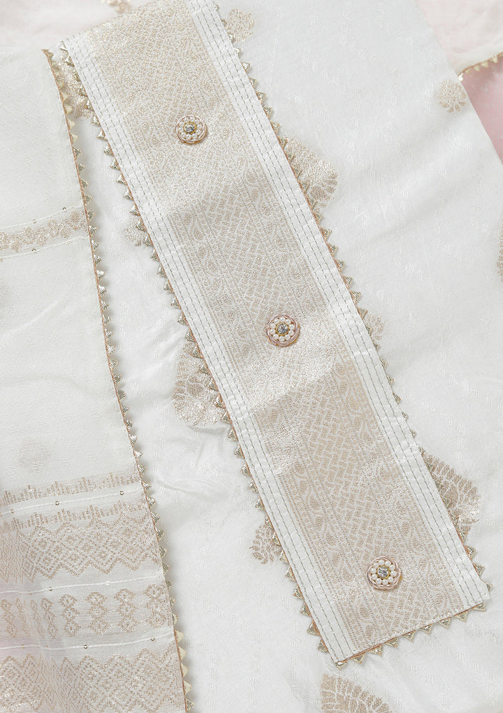White Zariwork (Gold) Dola Silk Unstitched Salwar Suit