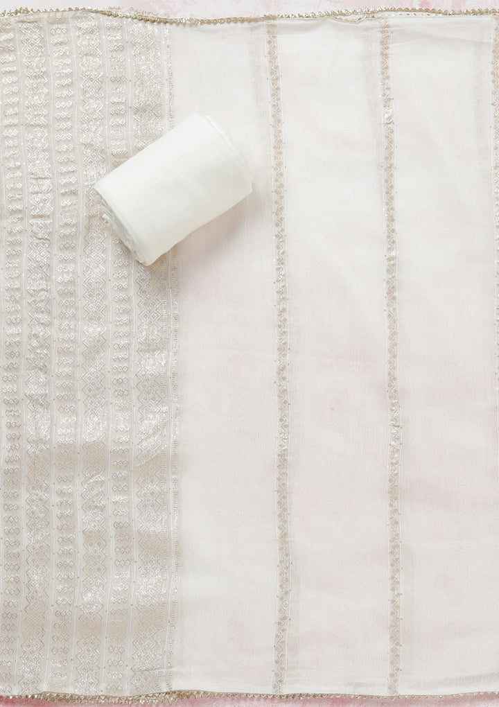 White Zariwork (Gold) Dola Silk Unstitched Salwar Suit