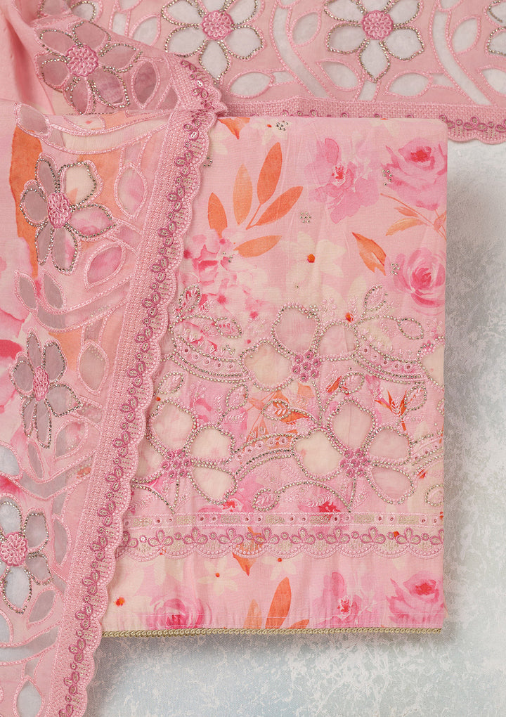 Pink Stonework (Gold) Crepe Unstitched Salwar Suit