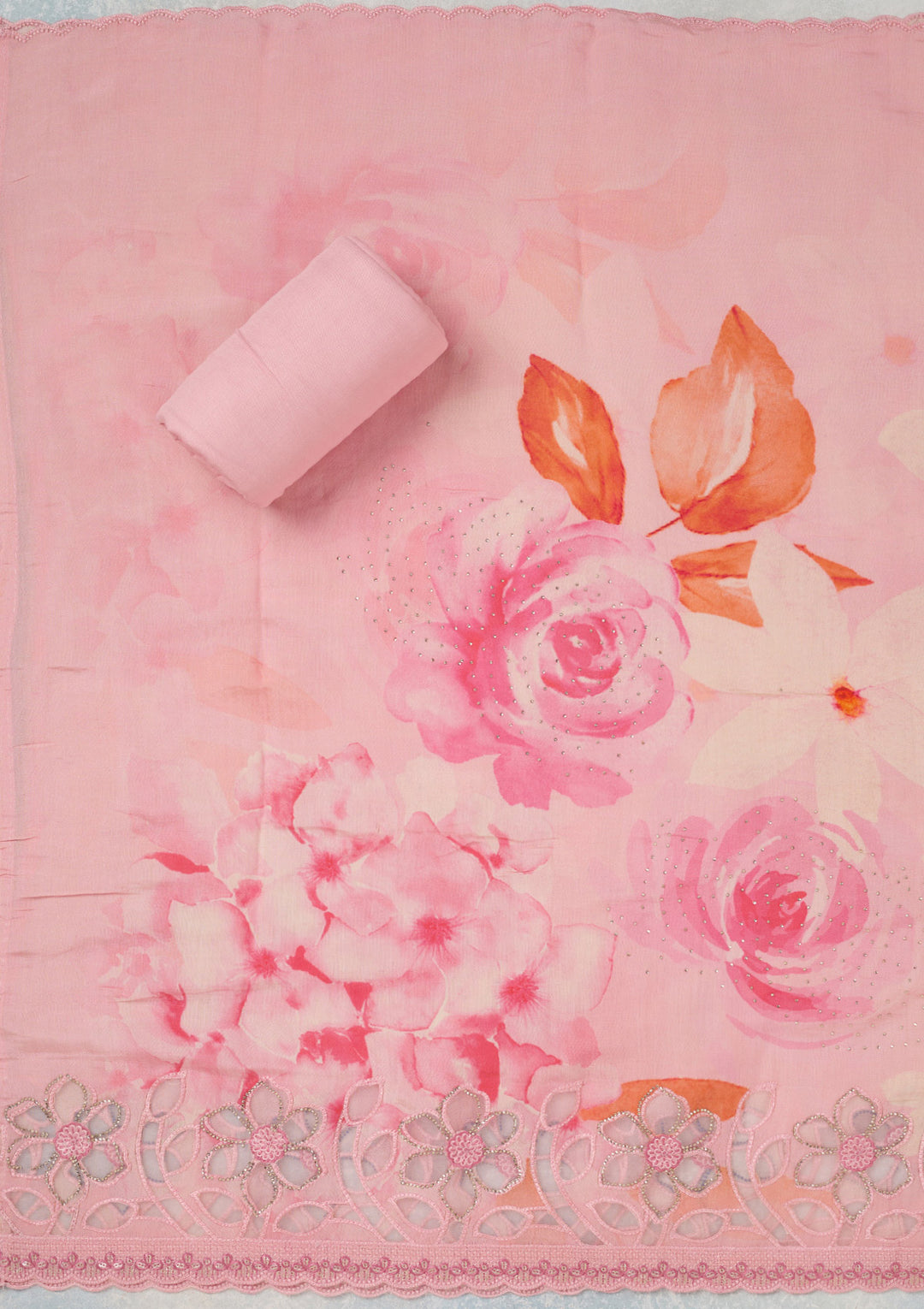 Pink Stonework (Gold) Crepe Unstitched Salwar Suit