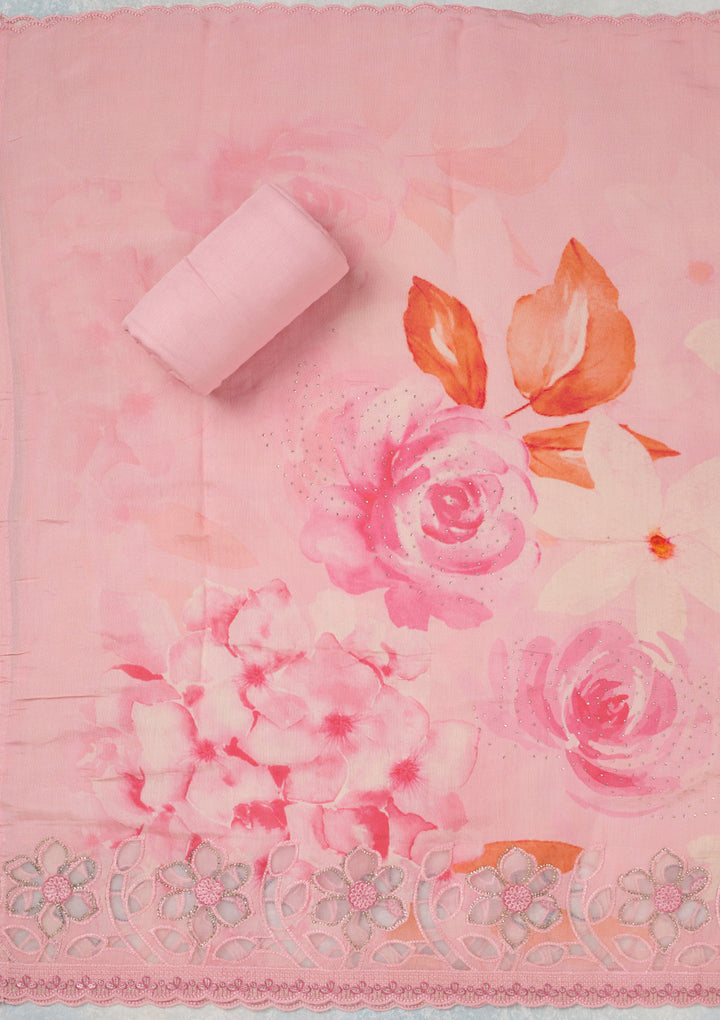 Pink Stonework (Gold) Crepe Unstitched Salwar Suit