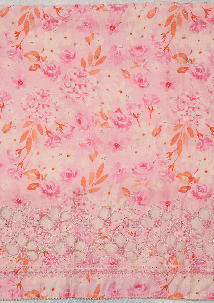 Pink Stonework (Gold) Crepe Unstitched Salwar Suit