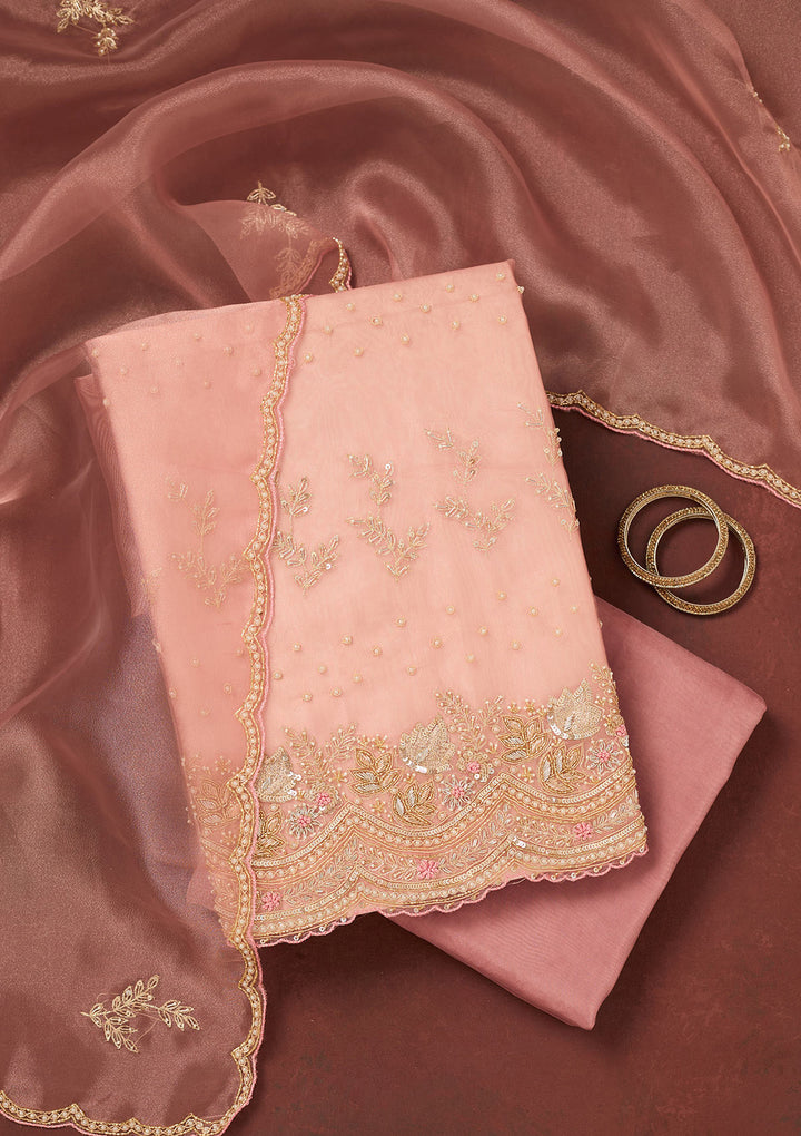 Pink Cutdana Organza Unstitched Salwar Suit