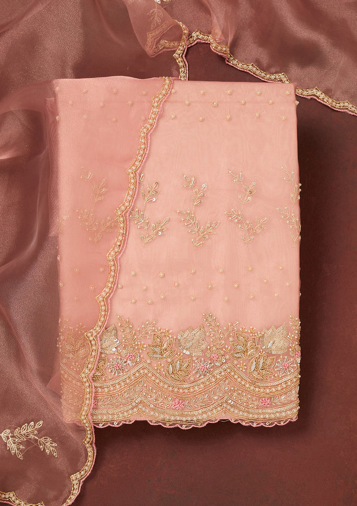 Pink Cutdana Organza Unstitched Salwar Suit