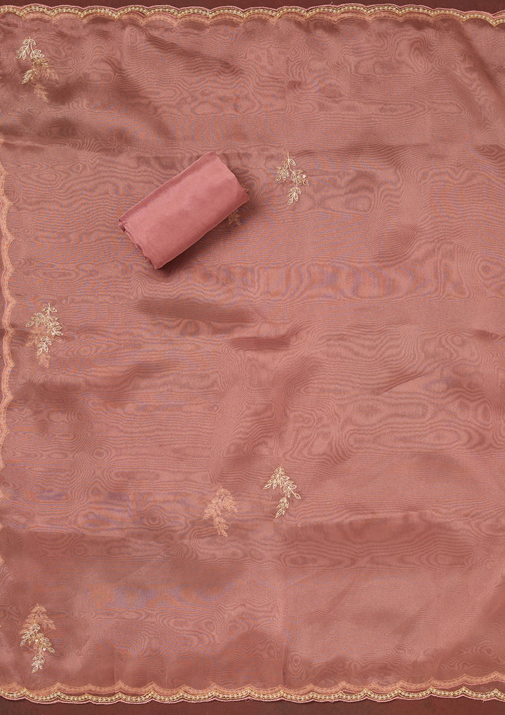 Pink Cutdana Organza Unstitched Salwar Suit