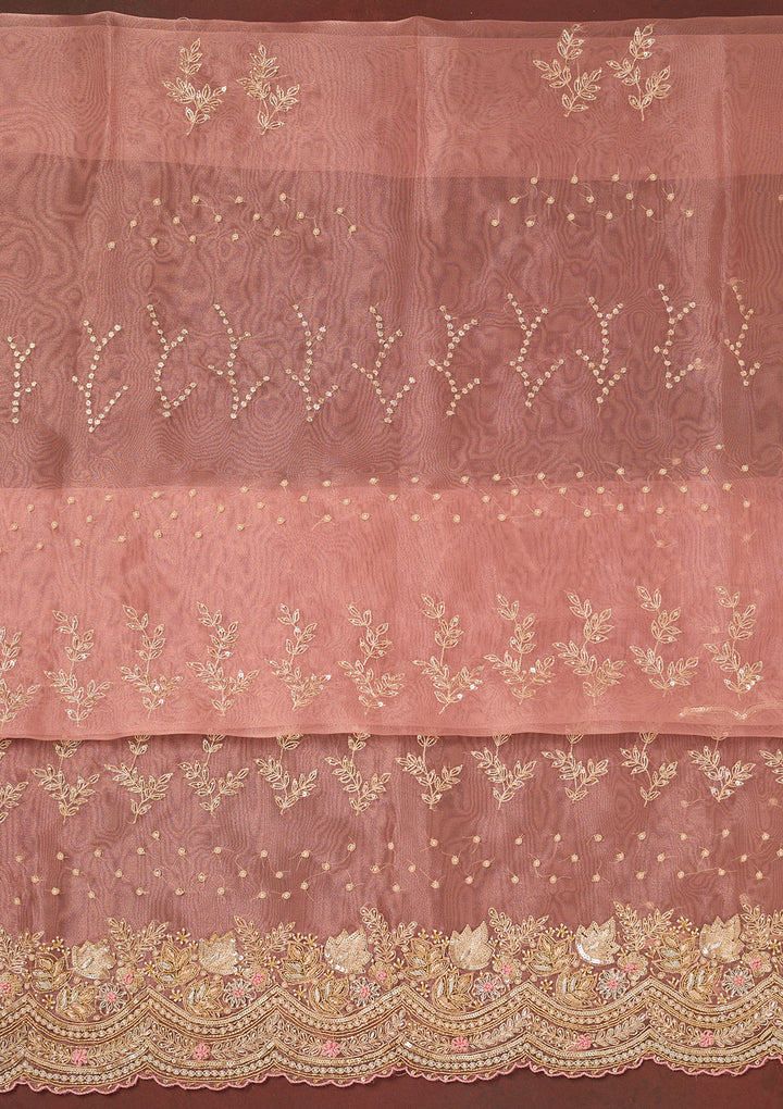 Pink Cutdana Organza Unstitched Salwar Suit