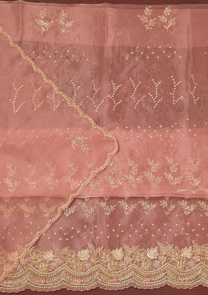 Pink Cutdana Organza Unstitched Salwar Suit