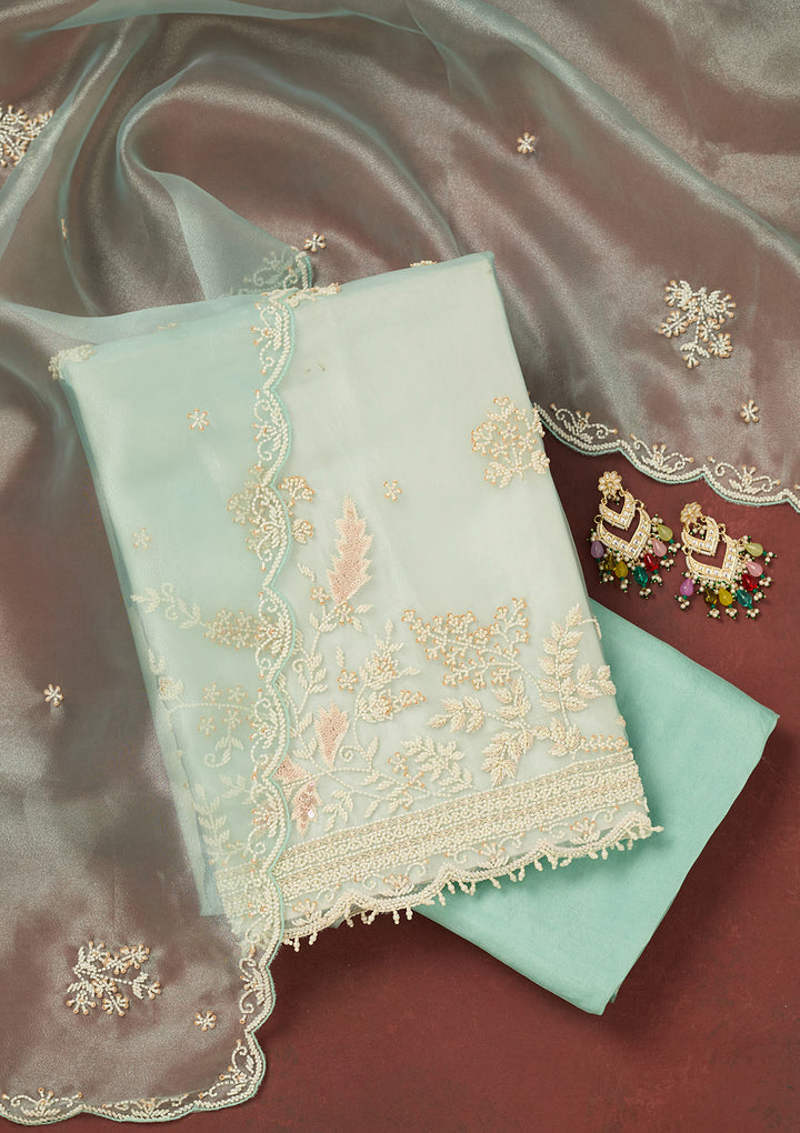Sky Blue Cutdana Organza Unstitched Salwar Suit
