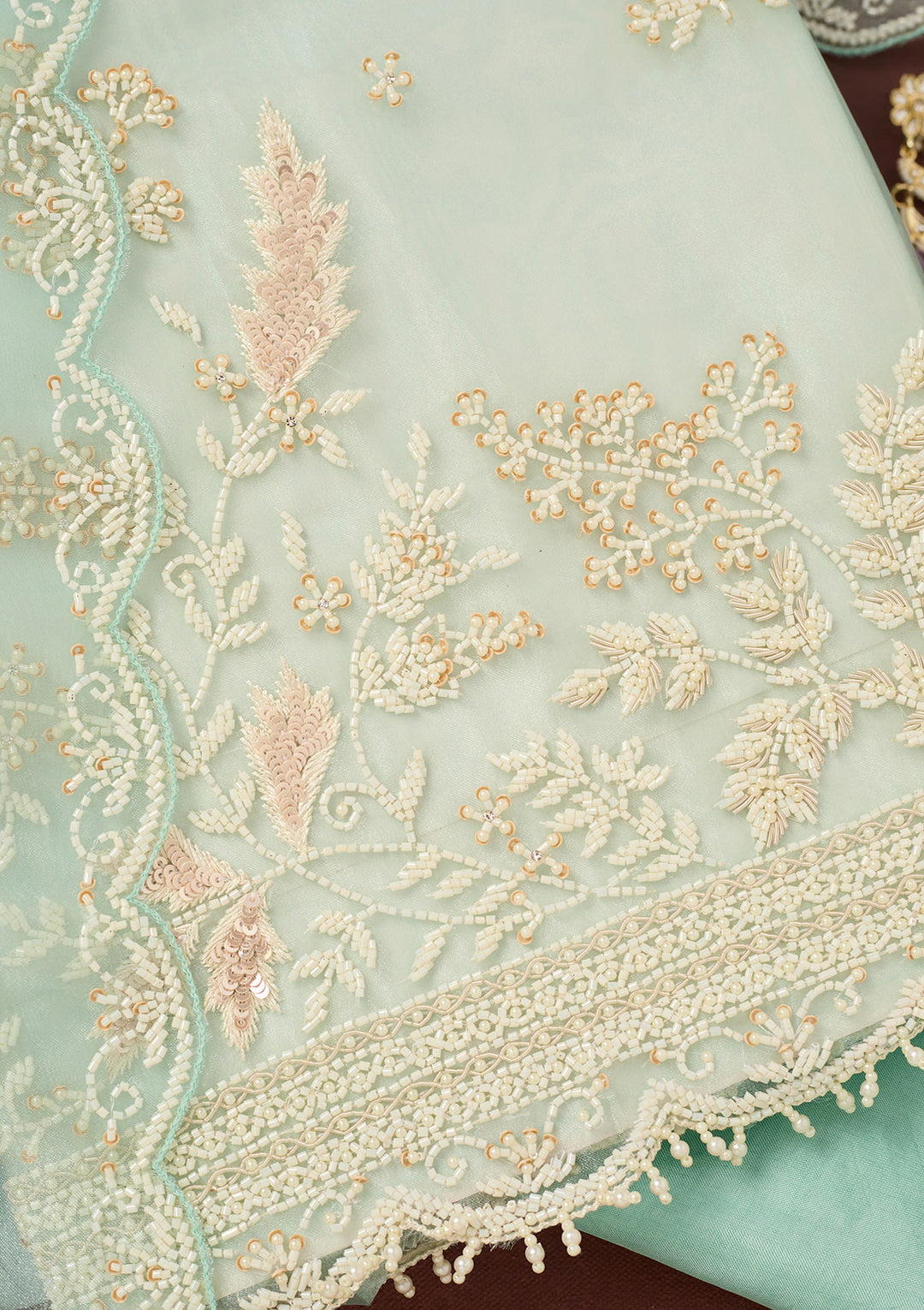 Sky Blue Cutdana Organza Unstitched Salwar Suit