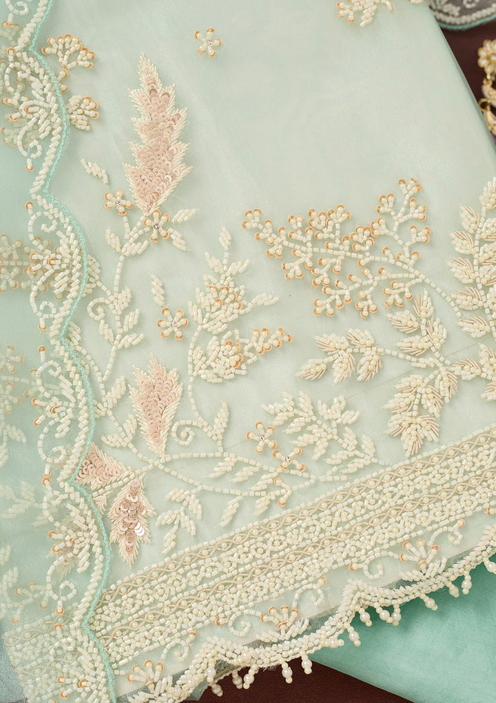 Sky Blue Cutdana Organza Unstitched Salwar Suit