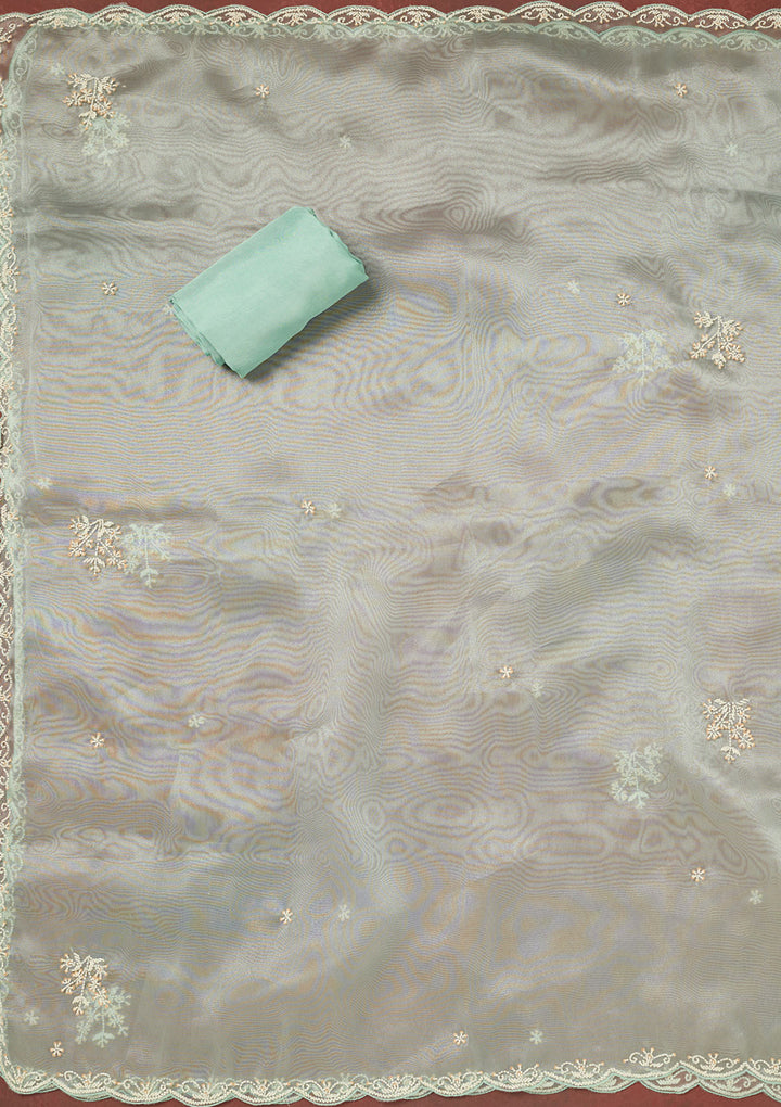Sky Blue Cutdana Organza Unstitched Salwar Suit