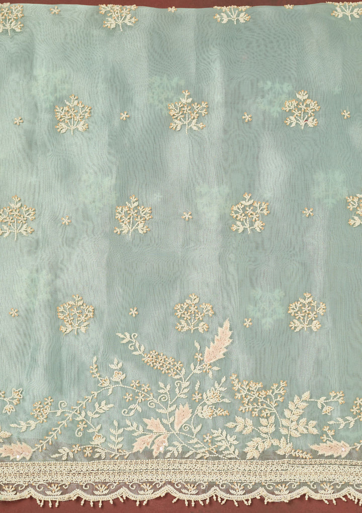 Sky Blue Cutdana Organza Unstitched Salwar Suit