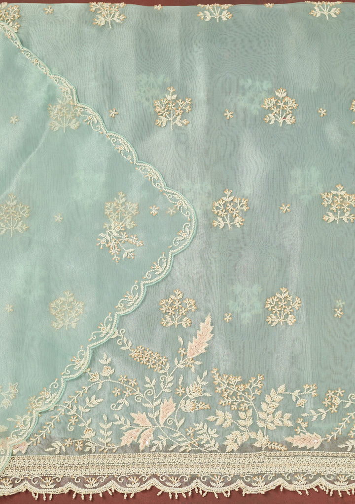 Sky Blue Cutdana Organza Unstitched Salwar Suit