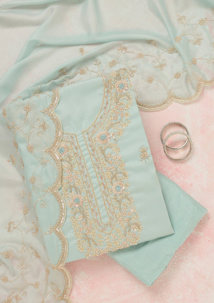 Sky Blue Cutdana Chinon Unstitched Salwar Suit
