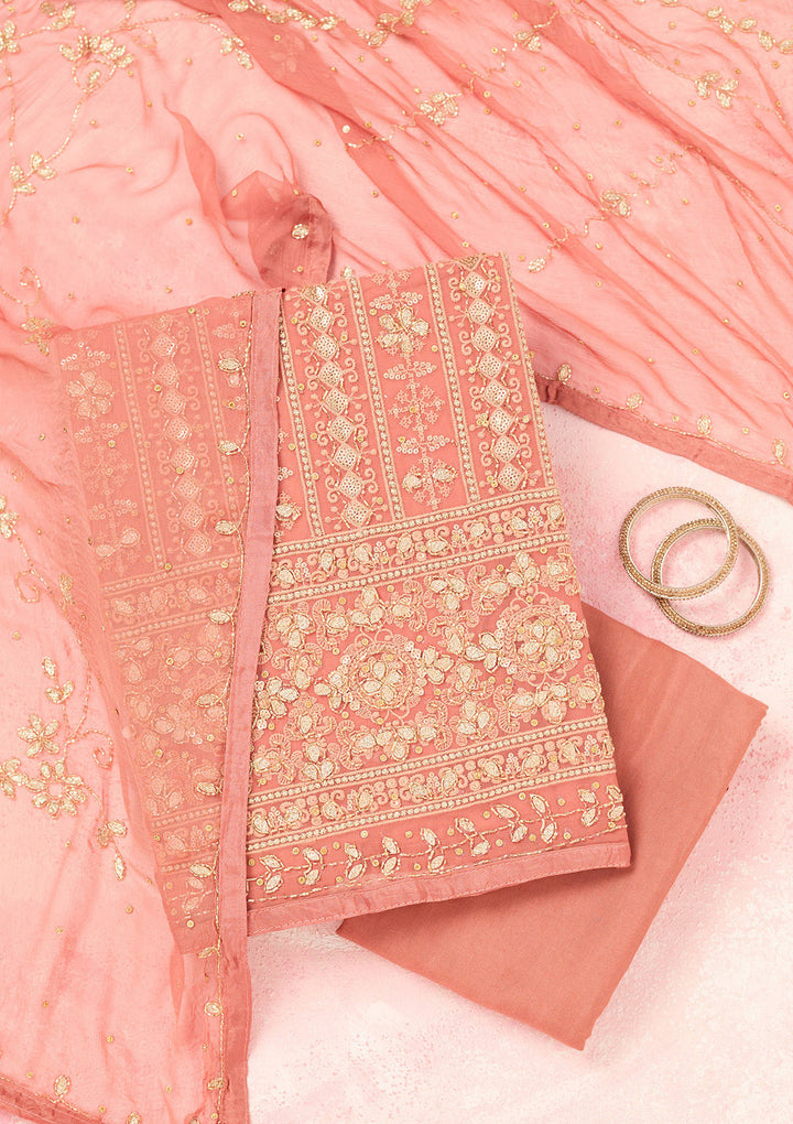 Rust Cutdana Georgette Unstitched Salwar Suit