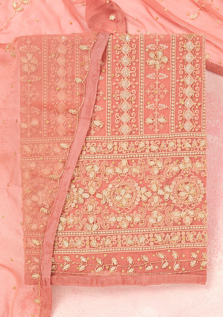Rust Cutdana Georgette Unstitched Salwar Suit