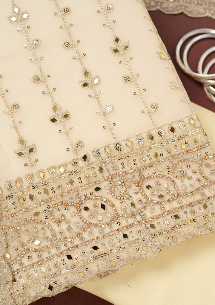 Cream Zariwork (Gold) Chinon Unstitched Salwar Suit