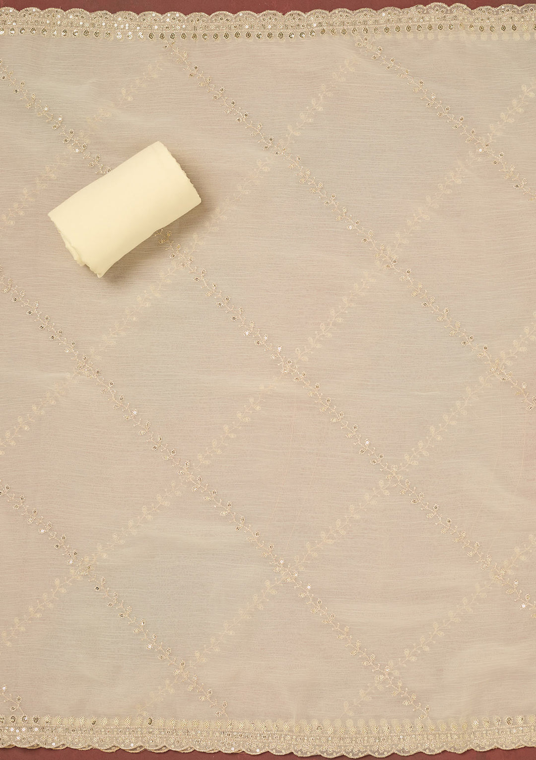 Cream Zariwork (Gold) Chinon Unstitched Salwar Suit