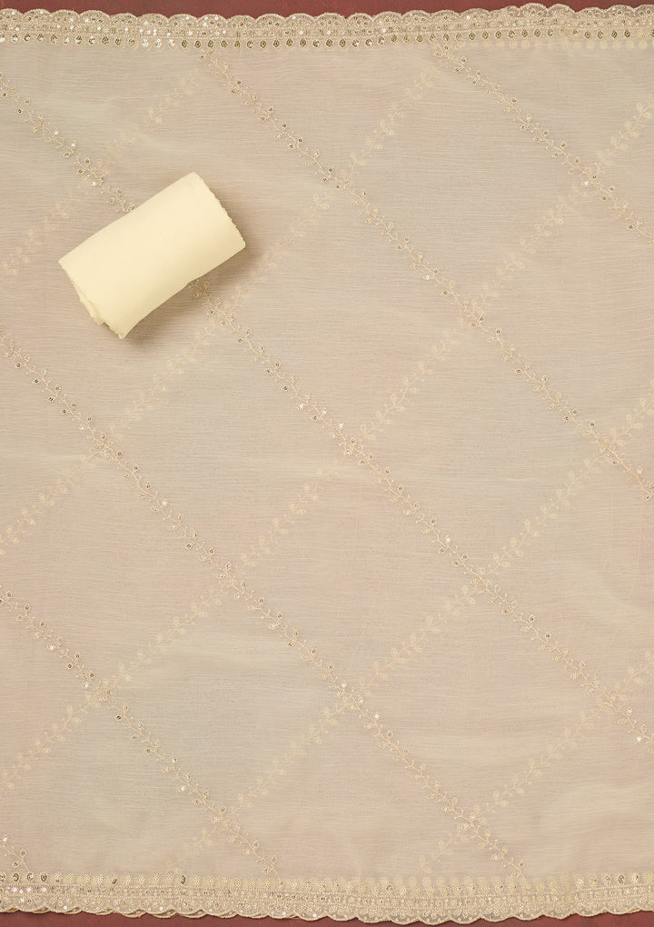Cream Zariwork (Gold) Chinon Unstitched Salwar Suit