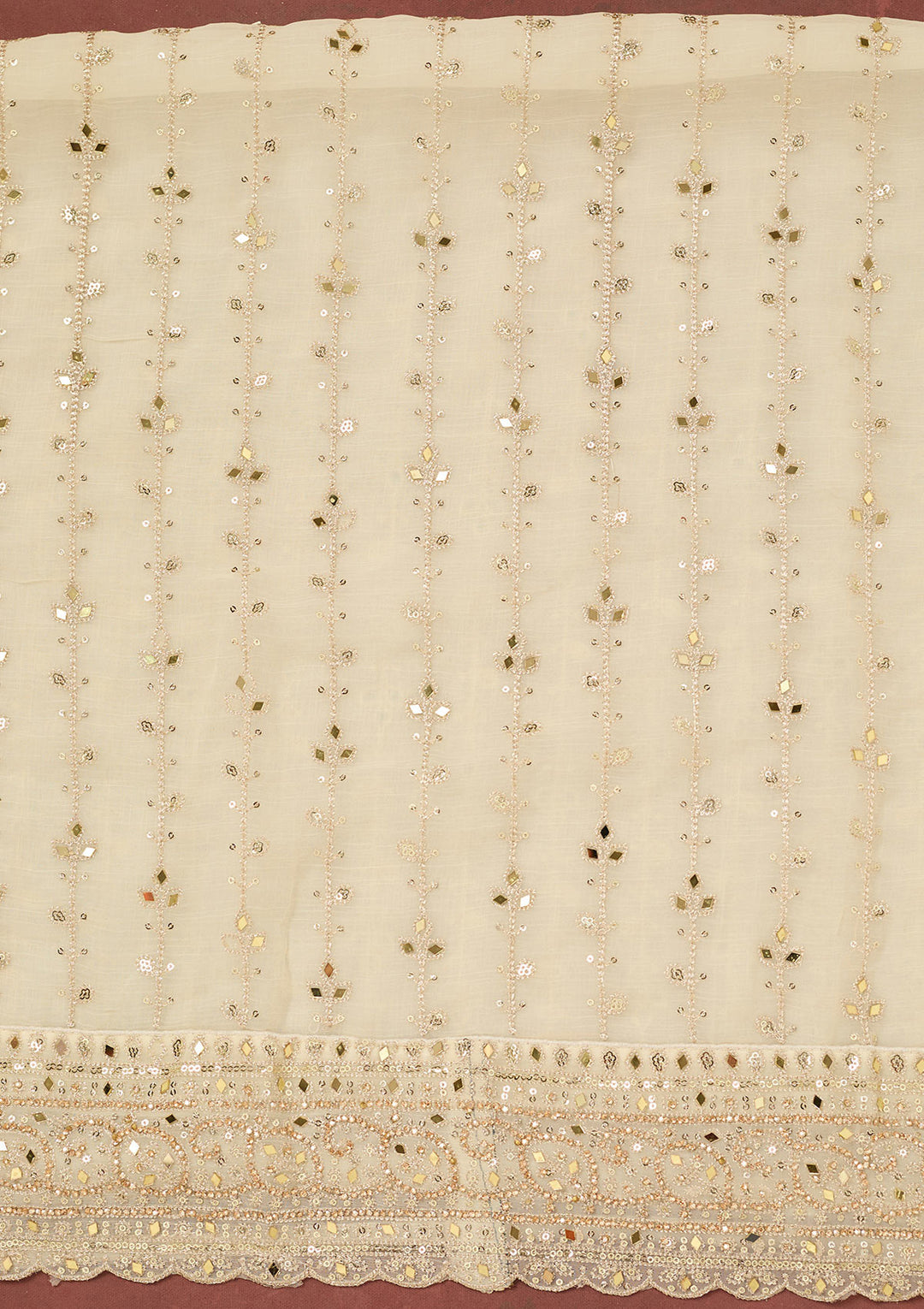 Cream Zariwork (Gold) Chinon Unstitched Salwar Suit