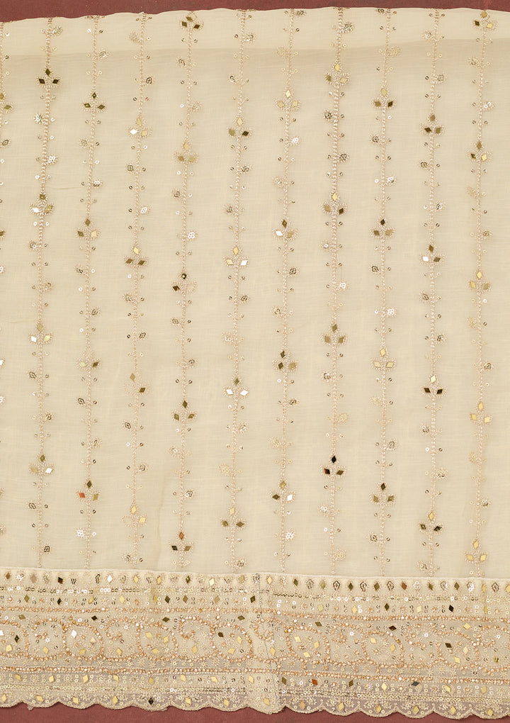 Cream Zariwork (Gold) Chinon Unstitched Salwar Suit
