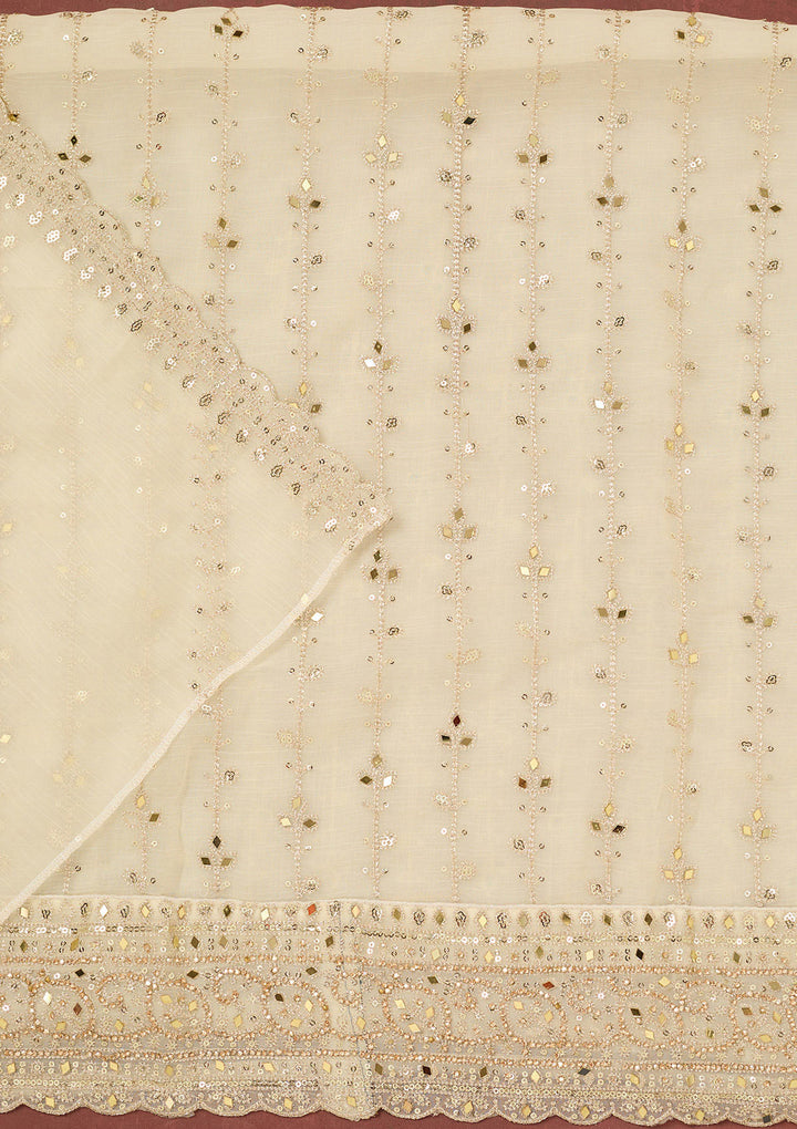 Cream Zariwork (Gold) Chinon Unstitched Salwar Suit