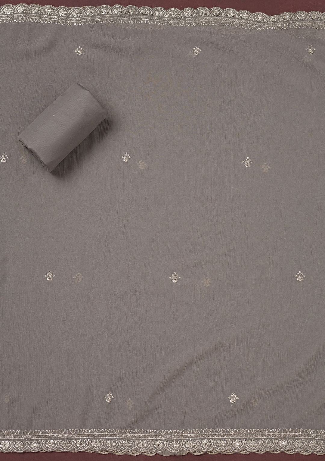 Grey Zariwork (Gold) Chinon Unstitched Salwar Suit
