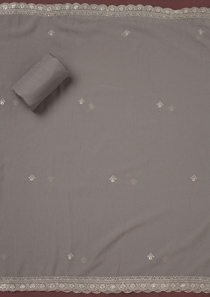 Grey Zariwork (Gold) Chinon Unstitched Salwar Suit