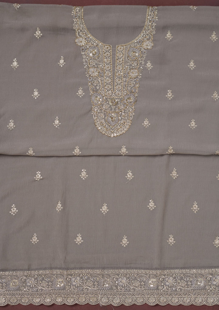 Grey Zariwork (Gold) Chinon Unstitched Salwar Suit