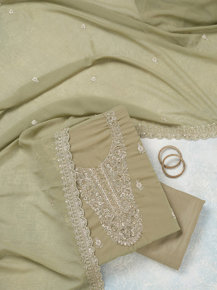 Pista Green Zariwork (Gold) Chinon Unstitched Salwar Suit