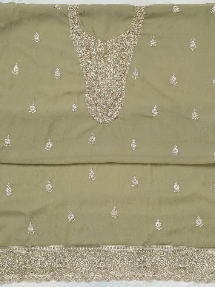 Pista Green Zariwork (Gold) Chinon Unstitched Salwar Suit