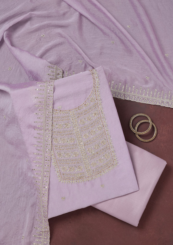 Lavender Zariwork (Gold) Chinon Unstitched Salwar Suit