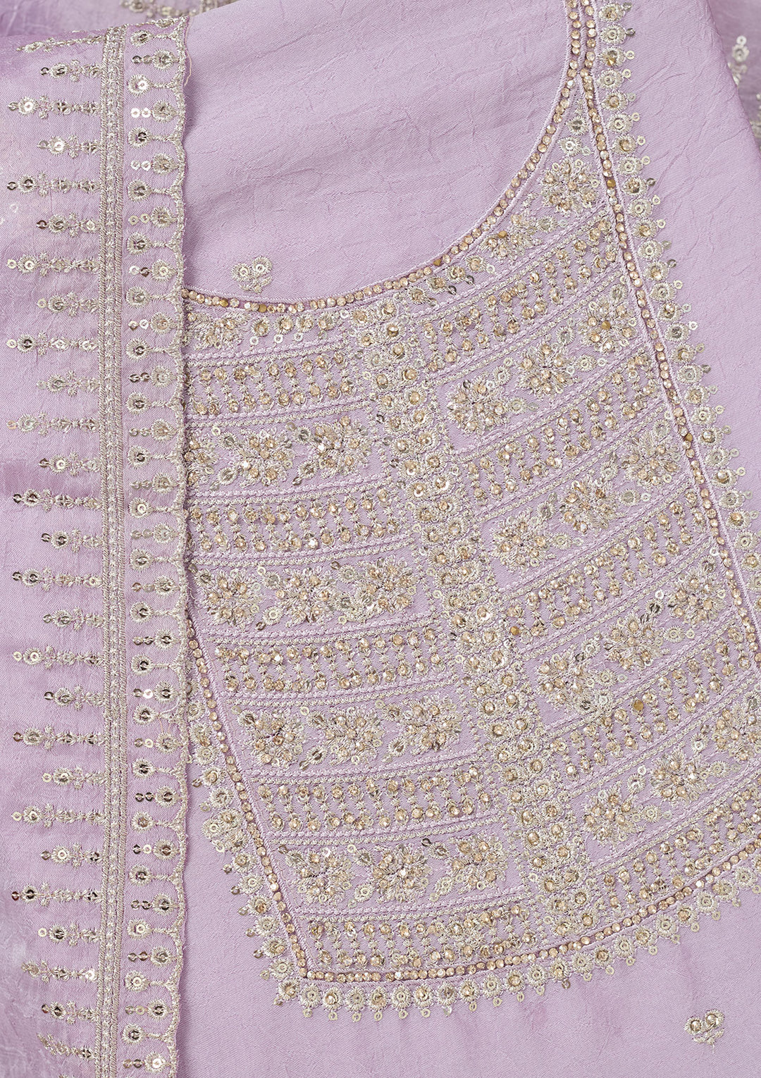 Lavender Zariwork (Gold) Chinon Unstitched Salwar Suit