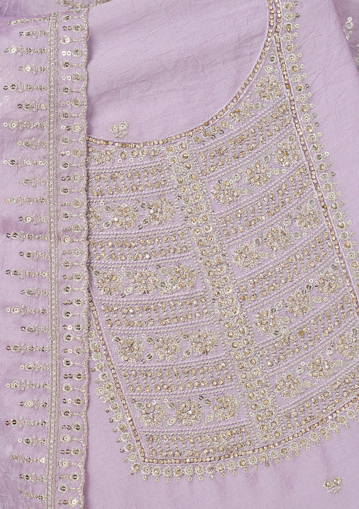 Lavender Zariwork (Gold) Chinon Unstitched Salwar Suit