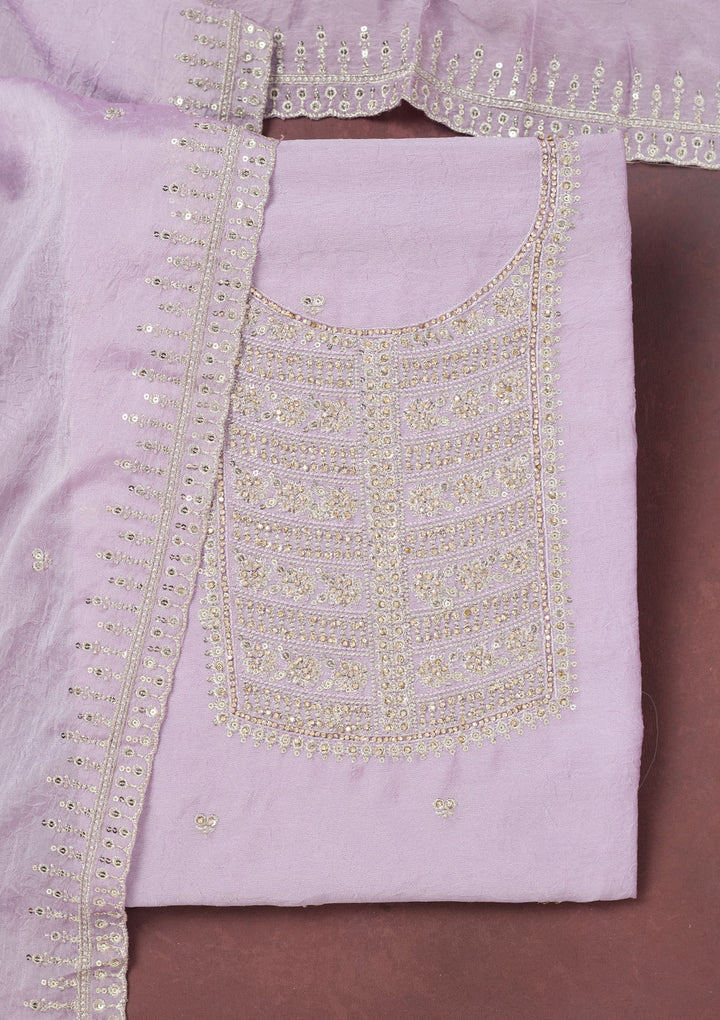 Lavender Zariwork (Gold) Chinon Unstitched Salwar Suit