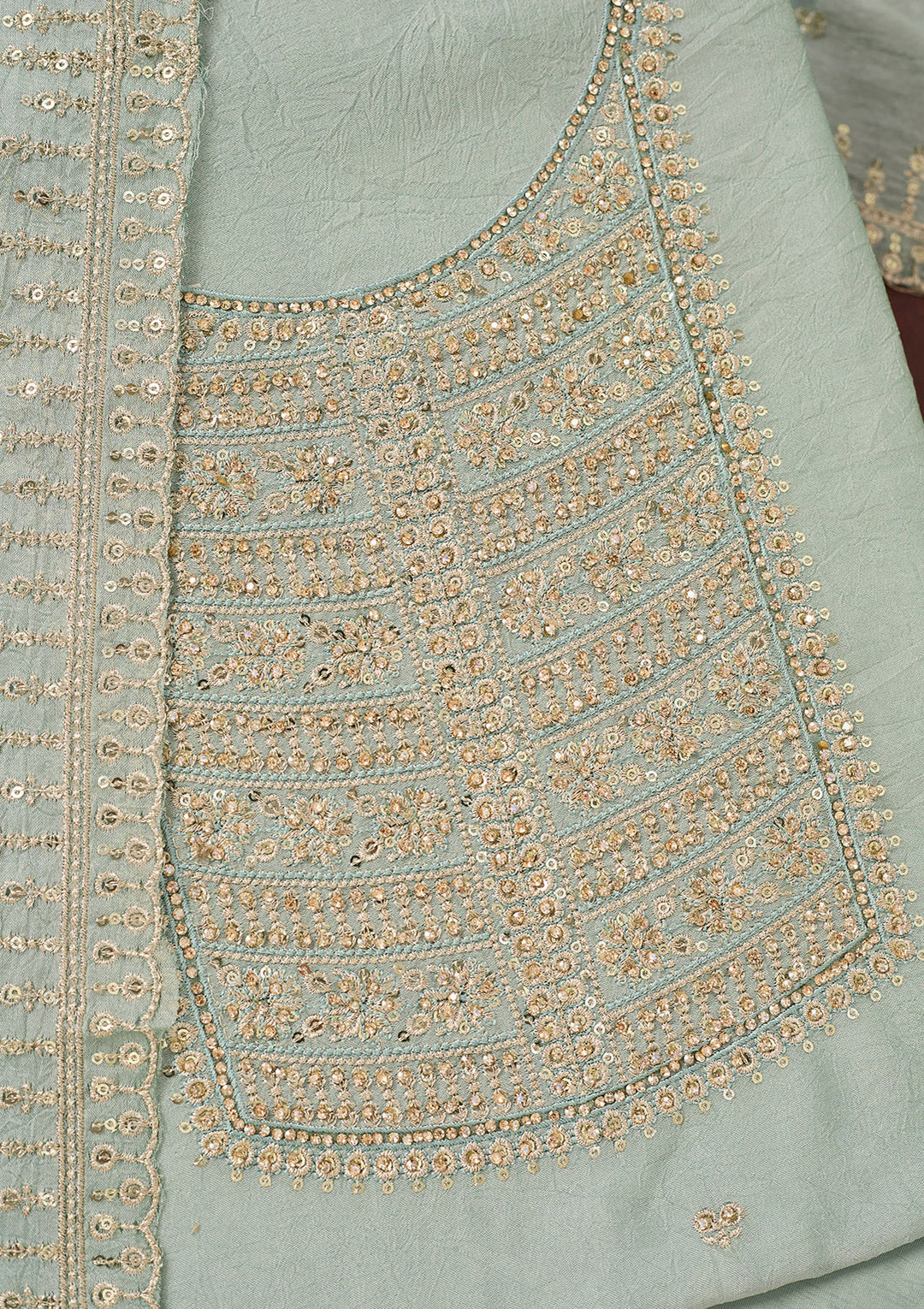 Light Grey Zariwork (Gold) Chinon Unstitched Salwar Suit