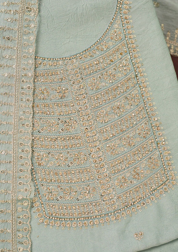 Light Grey Zariwork (Gold) Chinon Unstitched Salwar Suit