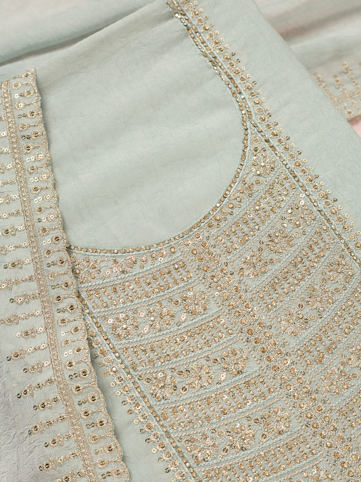 Light Grey Zariwork (Gold) Chinon Unstitched Salwar Suit