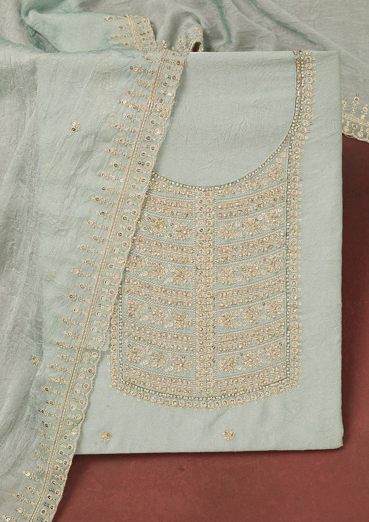 Light Grey Zariwork (Gold) Chinon Unstitched Salwar Suit