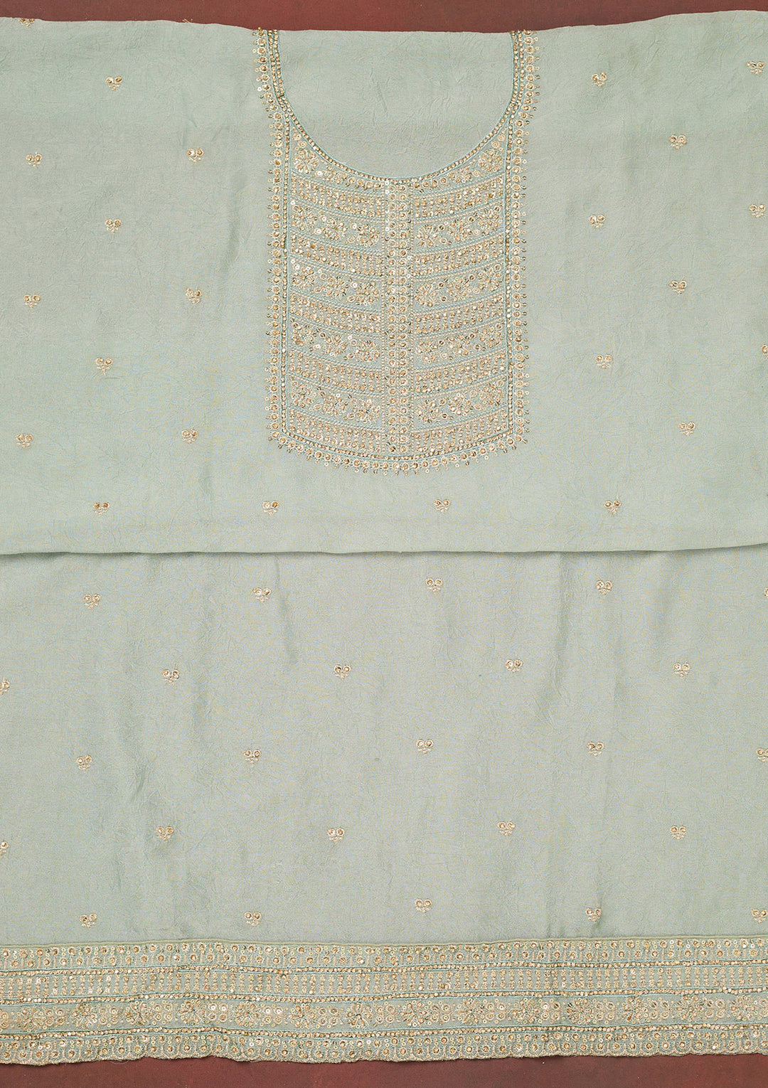 Light Grey Zariwork (Gold) Chinon Unstitched Salwar Suit