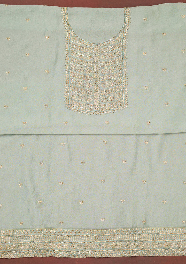 Light Grey Zariwork (Gold) Chinon Unstitched Salwar Suit