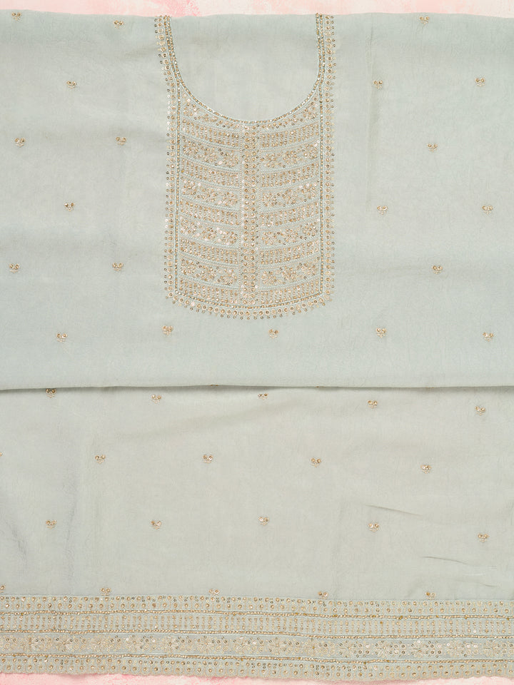 Light Grey Zariwork (Gold) Chinon Unstitched Salwar Suit