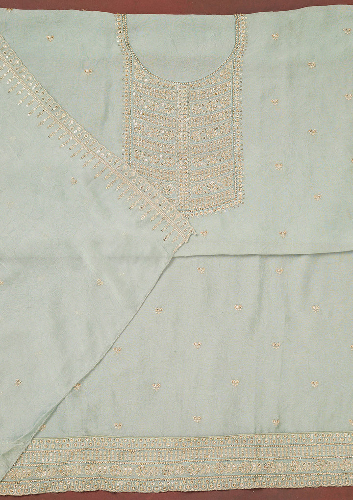 Light Grey Zariwork (Gold) Chinon Unstitched Salwar Suit