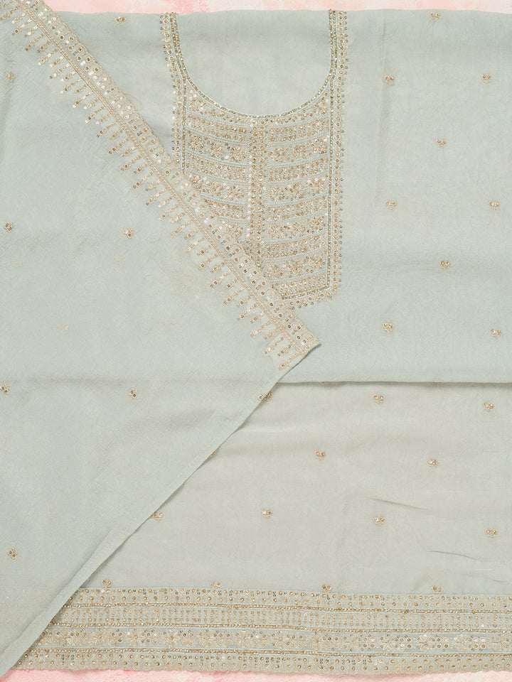 Light Grey Zariwork (Gold) Chinon Unstitched Salwar Suit