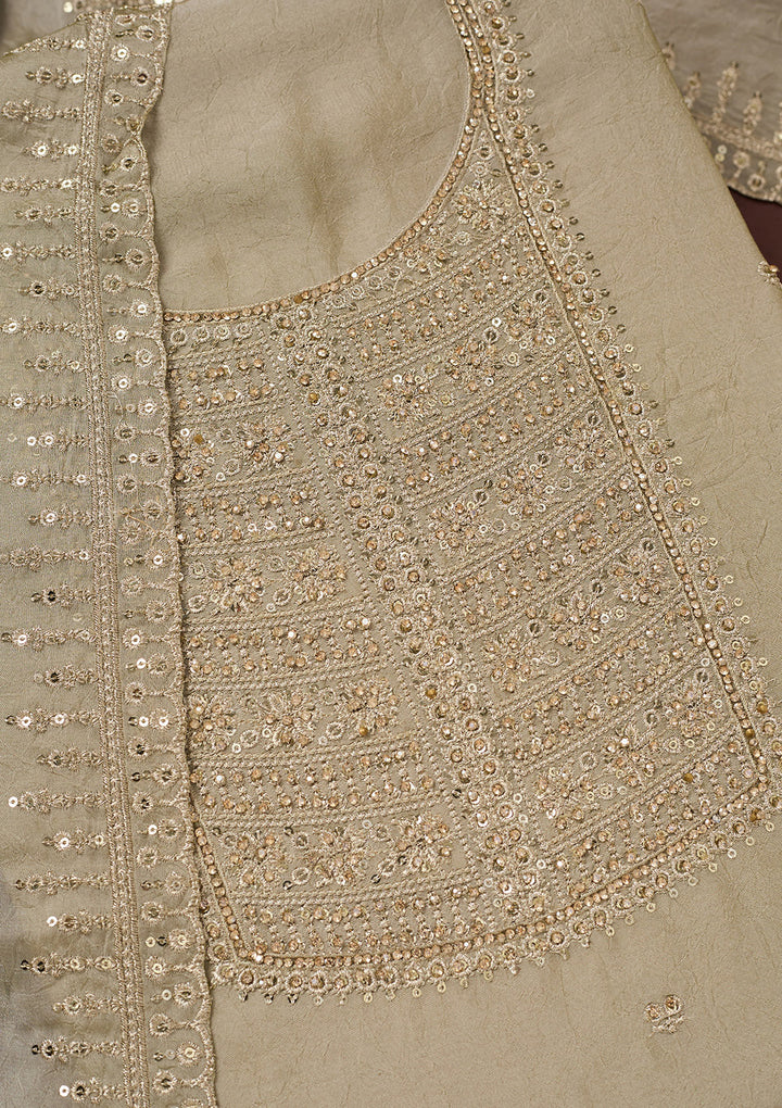 Pista Green Zariwork (Gold) Chinon Unstitched Salwar Suit