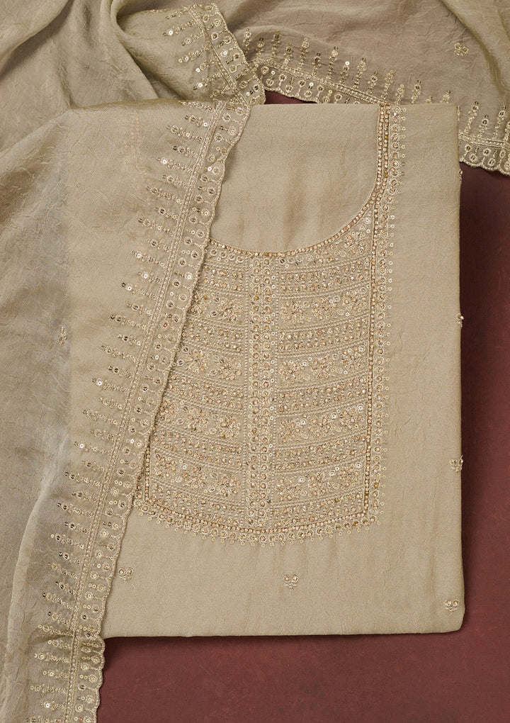 Pista Green Zariwork (Gold) Chinon Unstitched Salwar Suit