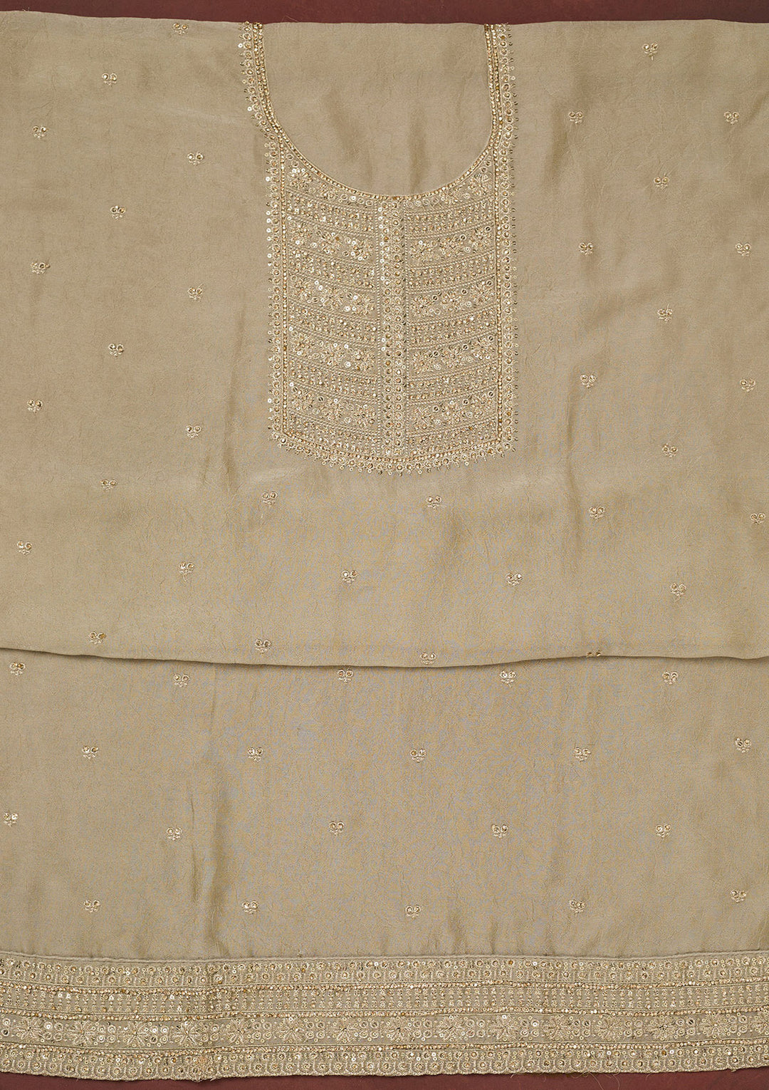 Pista Green Zariwork (Gold) Chinon Unstitched Salwar Suit