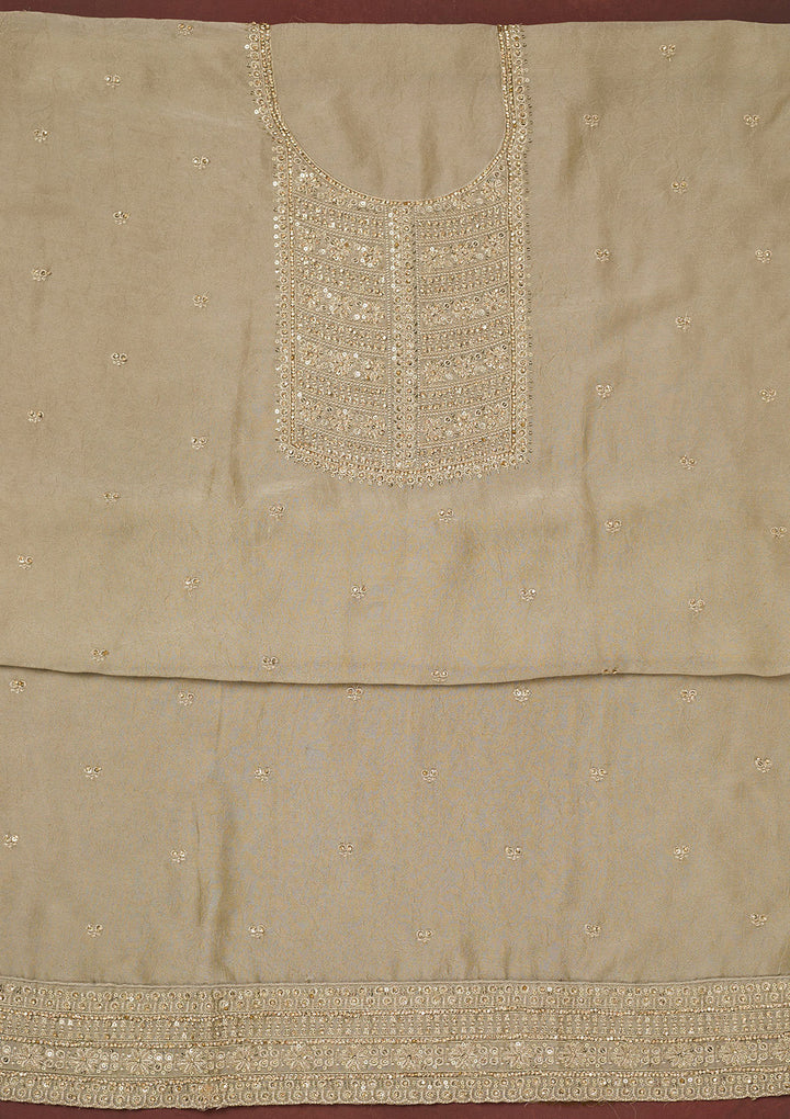 Pista Green Zariwork (Gold) Chinon Unstitched Salwar Suit