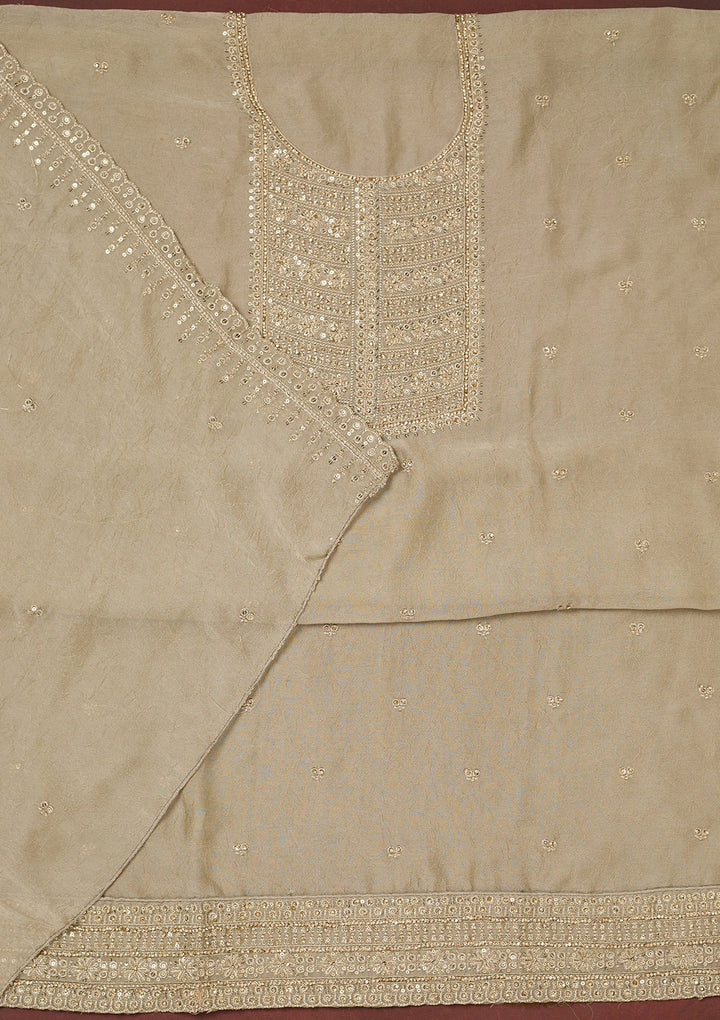 Pista Green Zariwork (Gold) Chinon Unstitched Salwar Suit