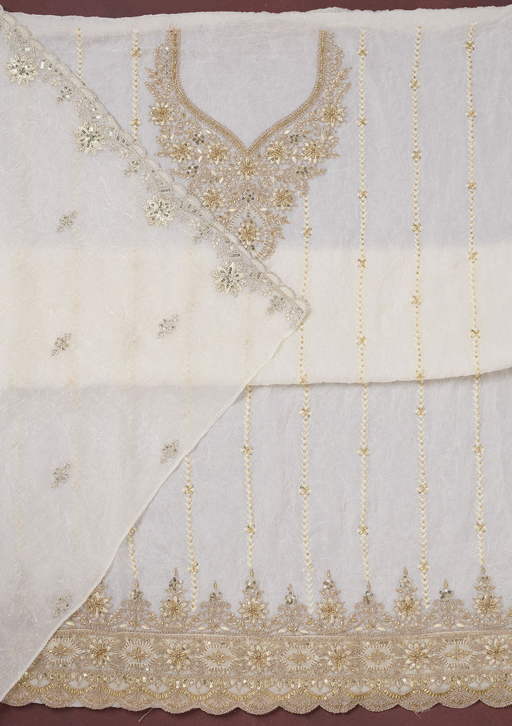 Off White Zariwork (Gold) Chinon Unstitched Salwar Suit